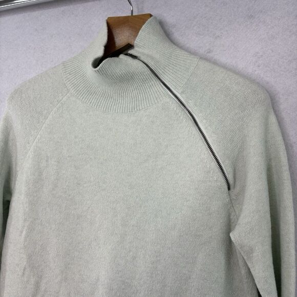 Soft Surroundings Asymmetrical Zip Mock Neck Sweater Med Mint Green Cotton Wool - Picture 3 of 7